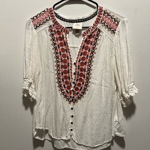 Embroidered White and Red Women's Top
